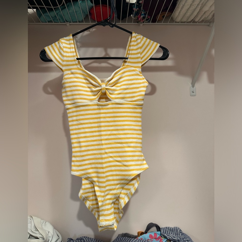 Yellow striped, altered state bodysuit
